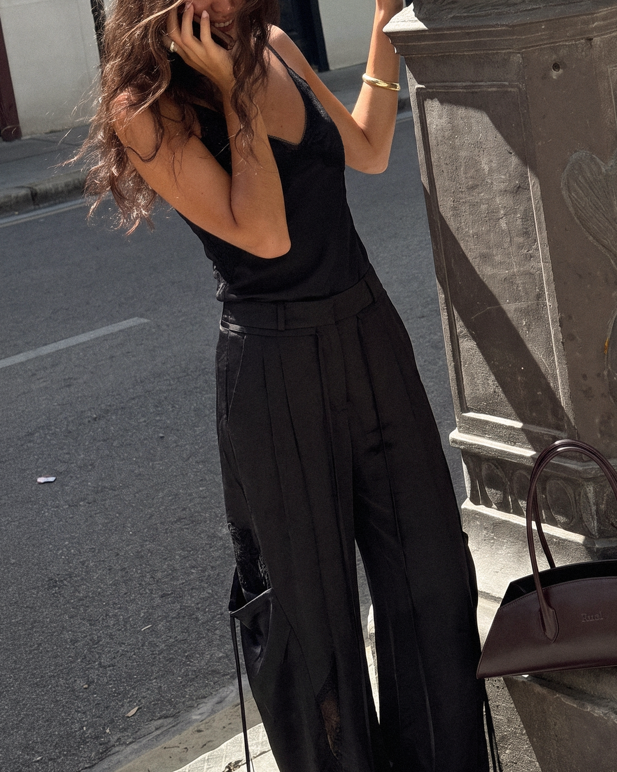 LACE SATIN CARGO PANTS