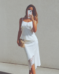 SATIN IRREGULAR LACE LAYERED SKIRT