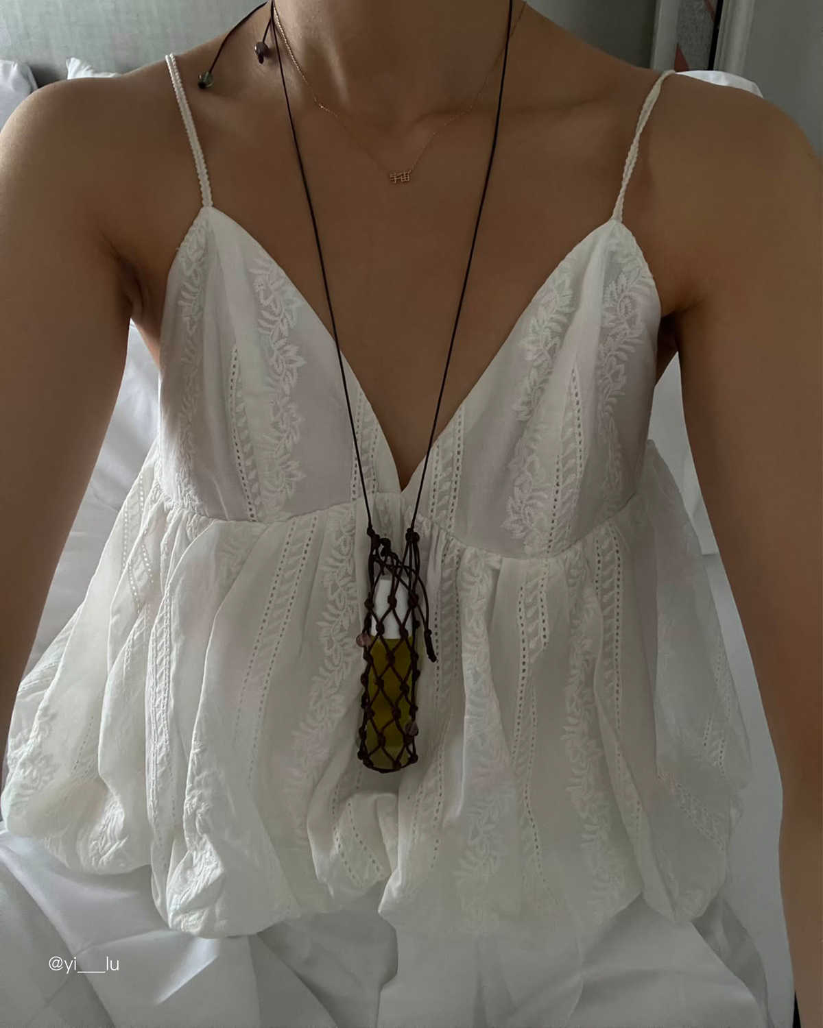 EMBROIDERED BUBBLE TIE-STRAP CAMI