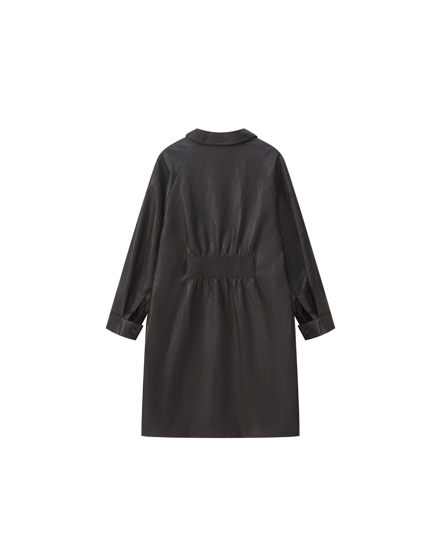 BACK PLEATED FAUX LEATHER COAT