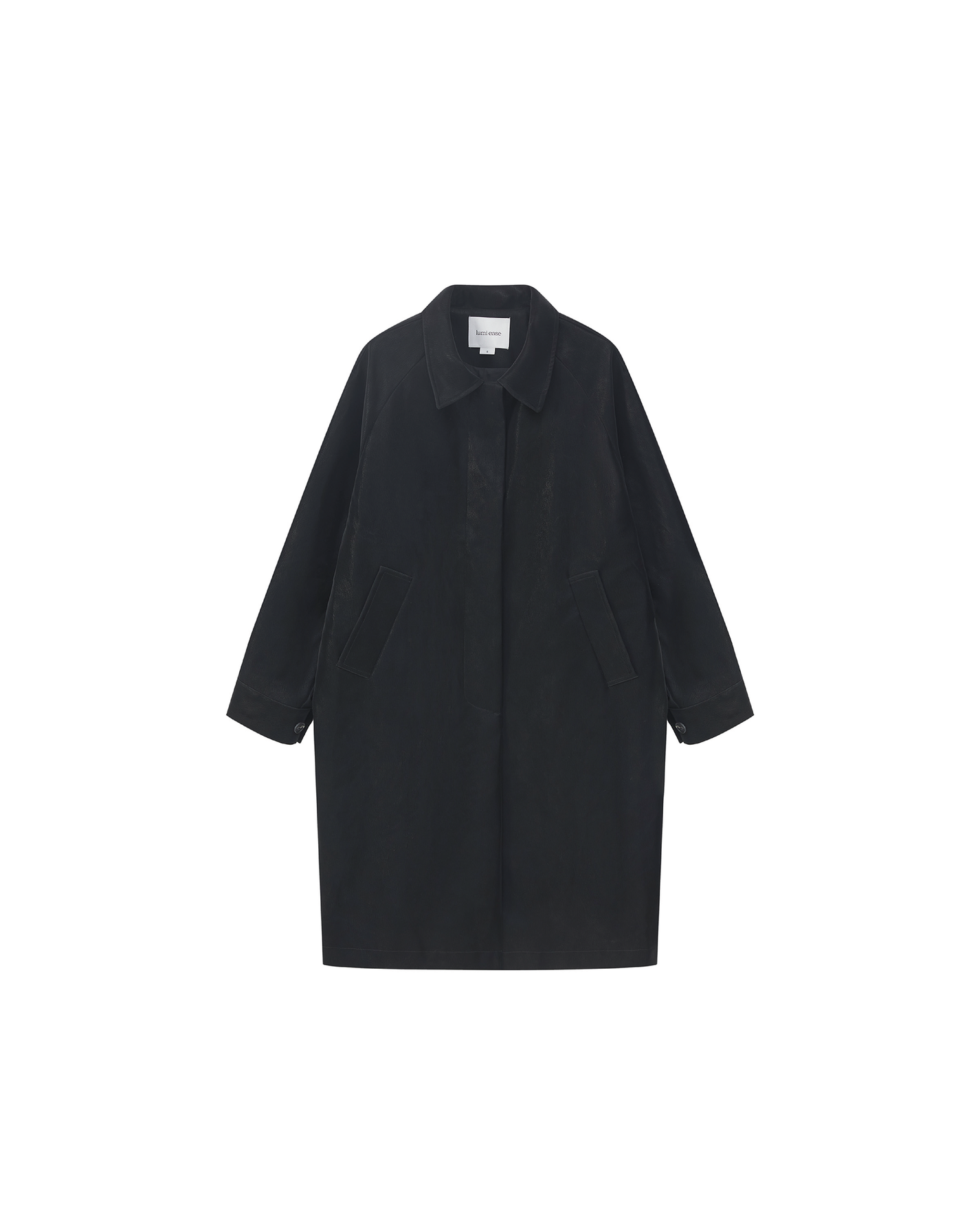 BACK PLEATED FAUX LEATHER COAT