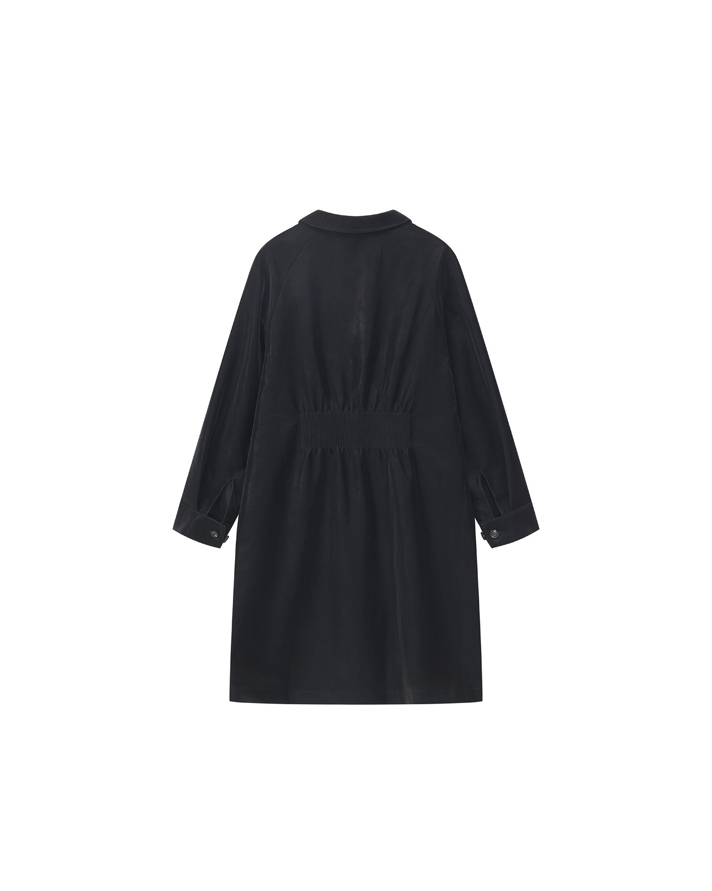 BACK PLEATED FAUX LEATHER COAT