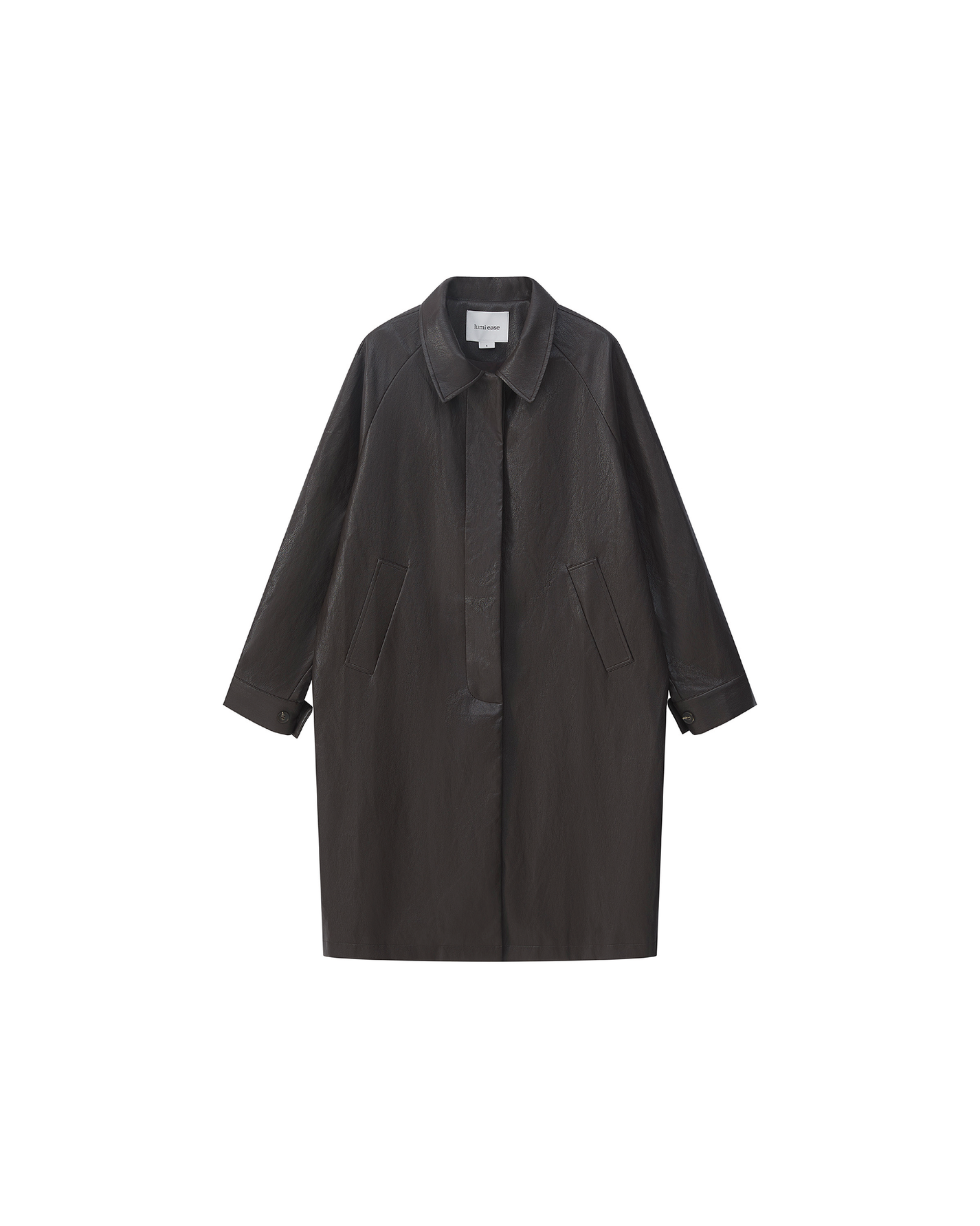 BACK PLEATED FAUX LEATHER COAT