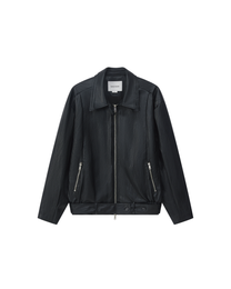 LAYERED COLLAR FAUX LEATHER JACKET