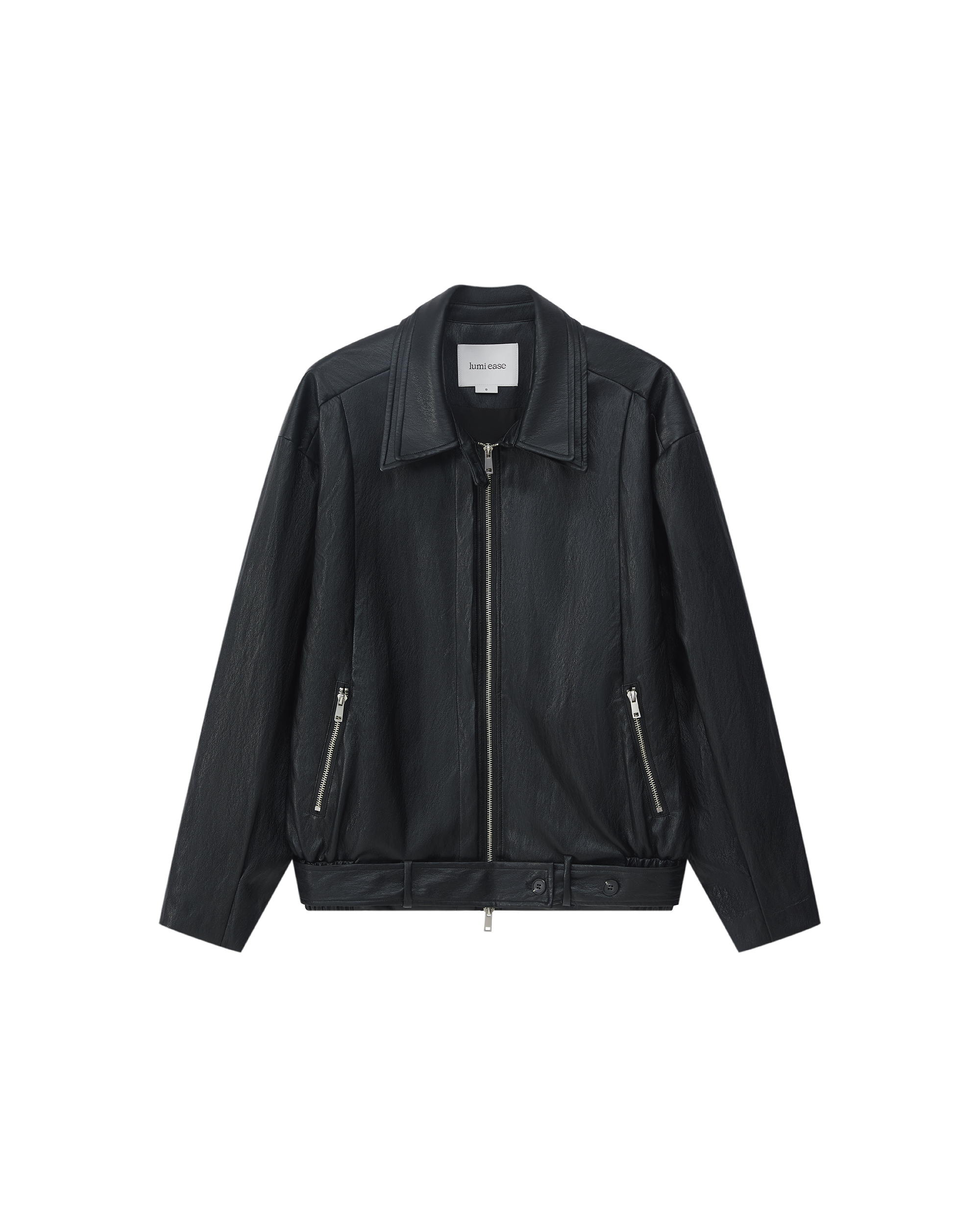 LAYERED COLLAR FAUX LEATHER JACKET