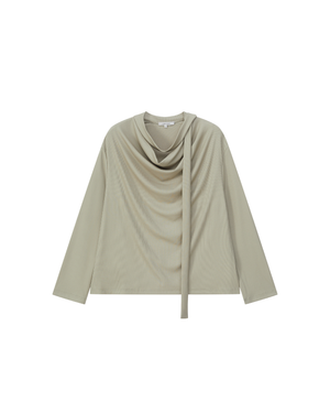 SCARF-DRAPED JERSEY TOP