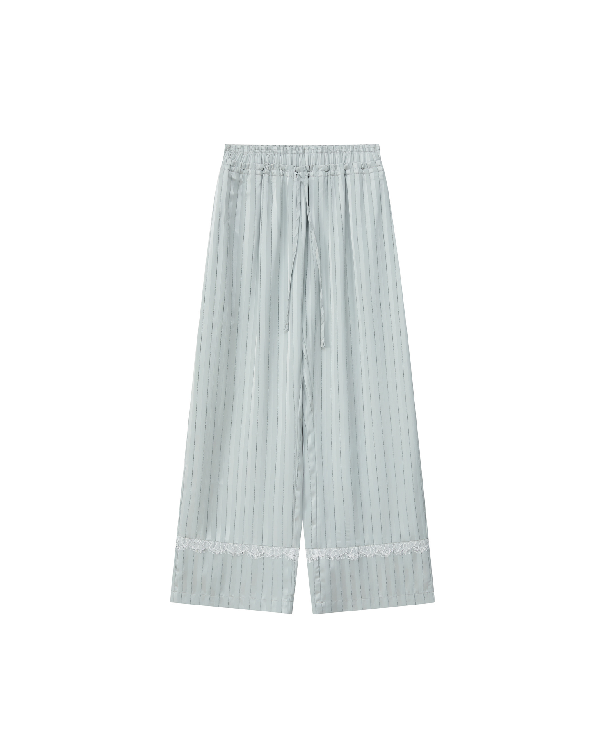 SATIN STRIPE LACE PANELED PANTS