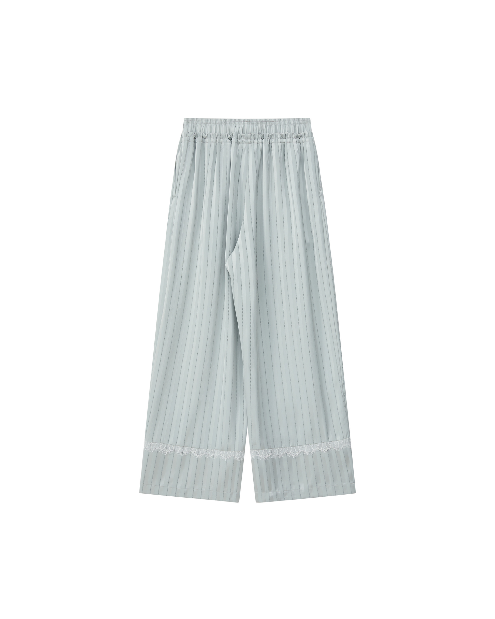 SATIN STRIPE LACE PANELED PANTS