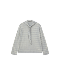 STRIPED SCARF-LAYERED KNIT SWEATER