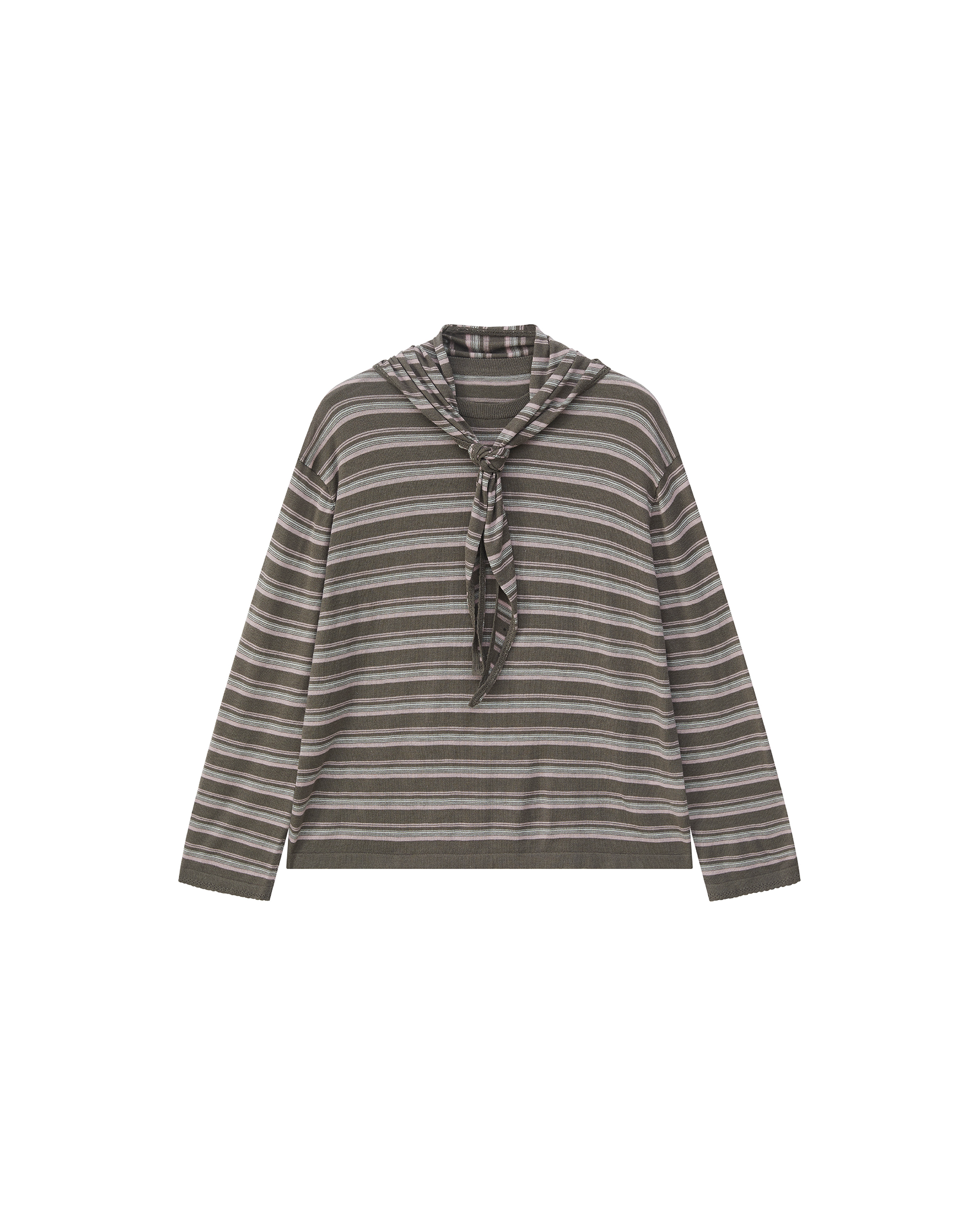 STRIPED SCARF-LAYERED KNIT SWEATER