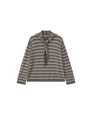 STRIPED SCARF-LAYERED KNIT SWEATER
