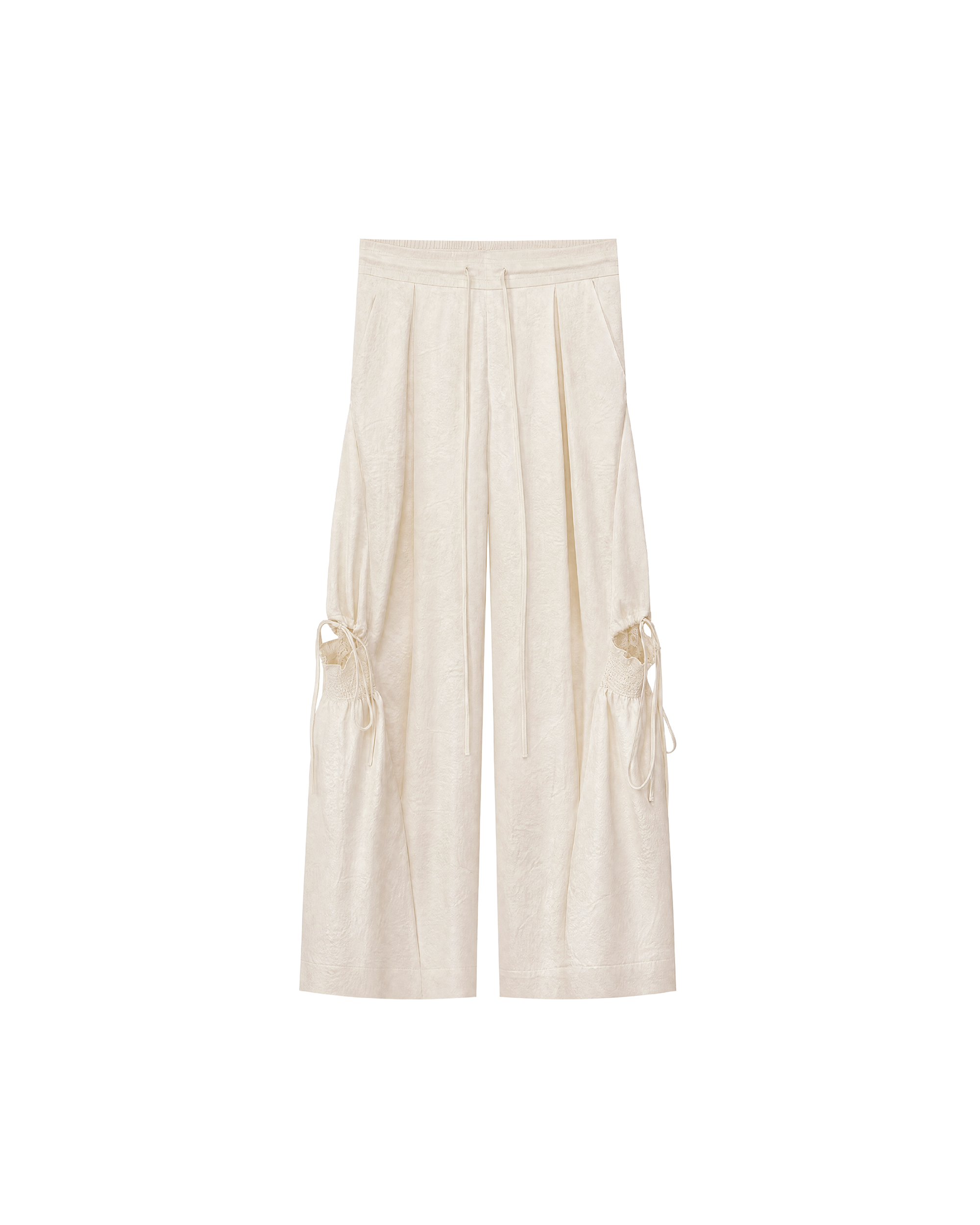 SATIN RUCHED LACE WORK PANTS
