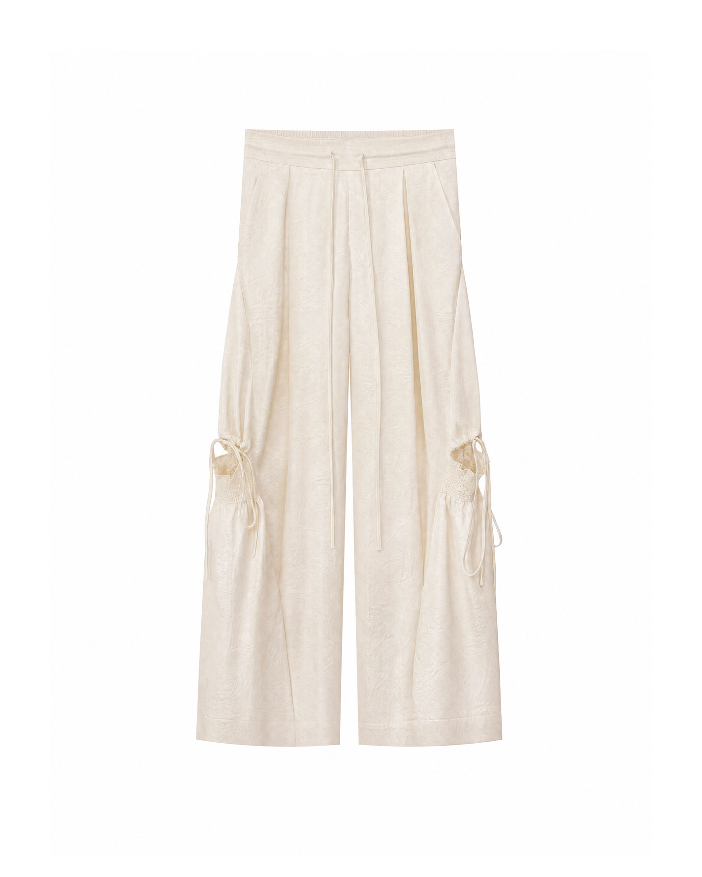 緞光抽皺口袋蕾絲工作褲