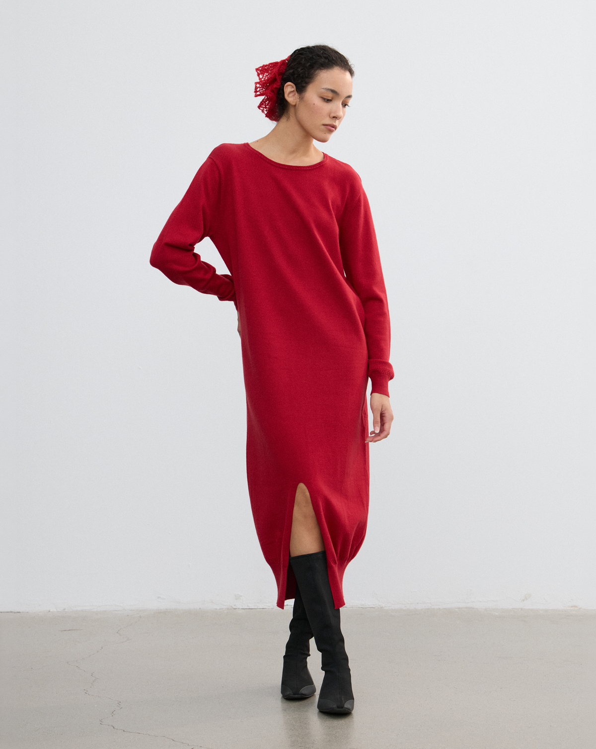 OPEN BACK TIE-WAIST WINTER DRESS
