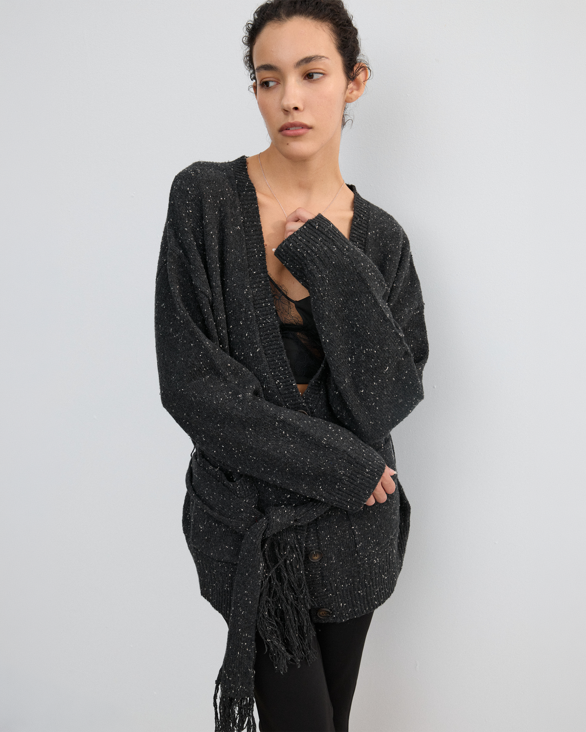 SLOUCHY FRINGED CARDIGAN