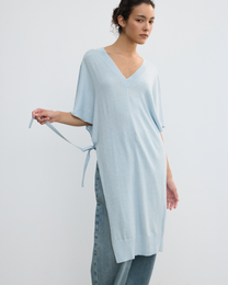 DOUBLE-LAYER DRAPED TIE DRESS