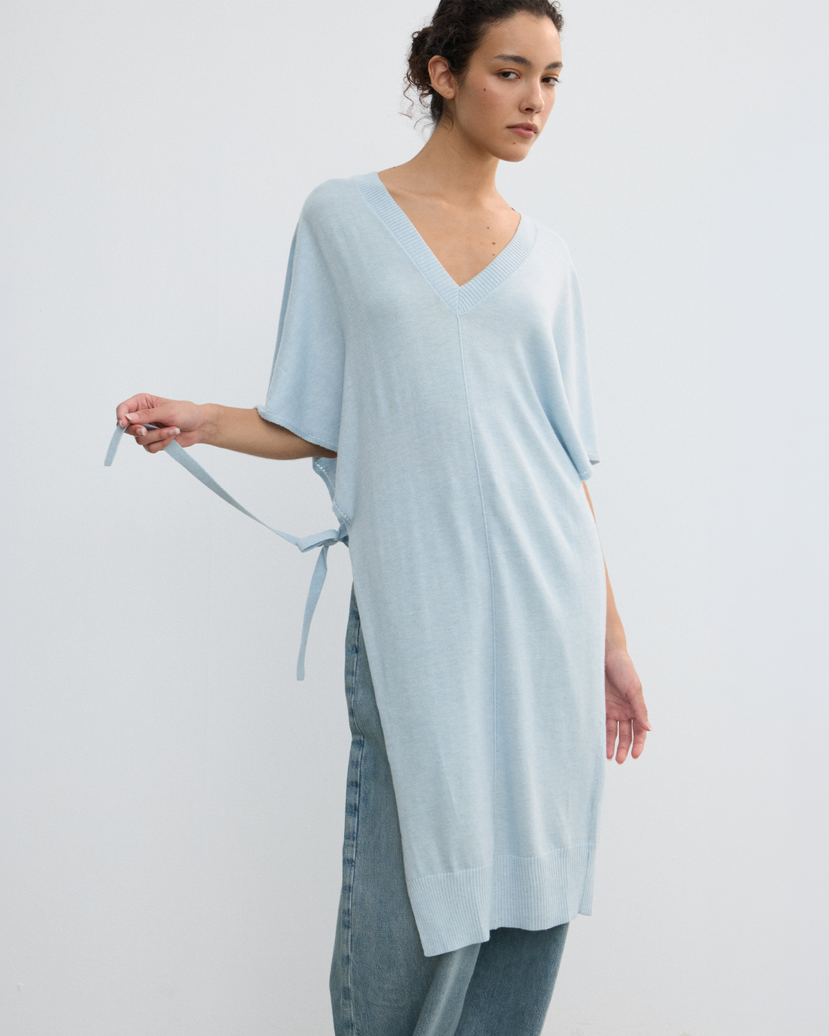 DOUBLE-LAYER DRAPED TIE DRESS