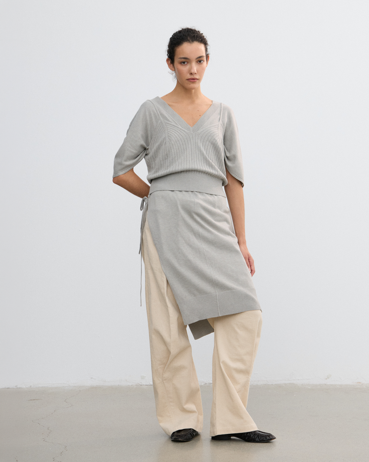 DOUBLE-LAYER DRAPED TIE DRESS