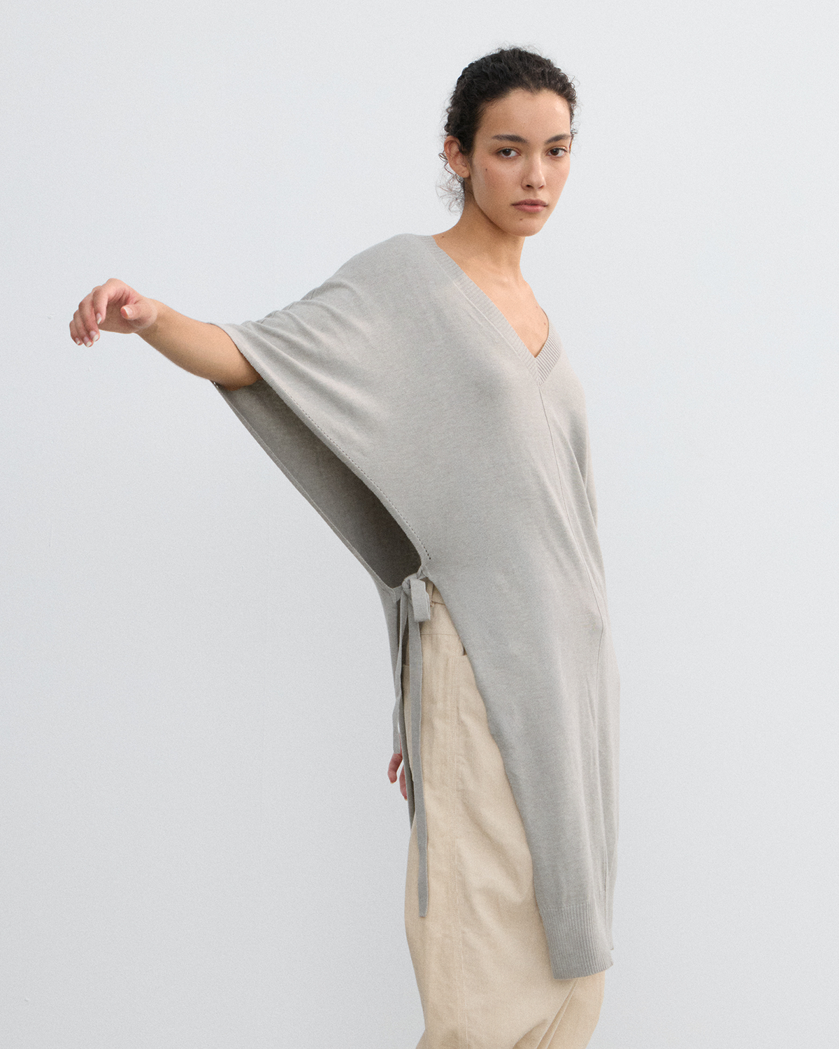 DOUBLE-LAYER DRAPED TIE DRESS
