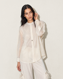 EMBROIDERED COLLARLESS RESORT SHIRT