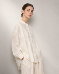 EMBROIDERED COLLARLESS RESORT SHIRT