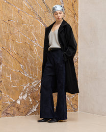 BACK PLEATED FAUX LEATHER COAT