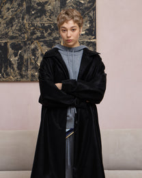 BACK PLEATED FAUX LEATHER COAT