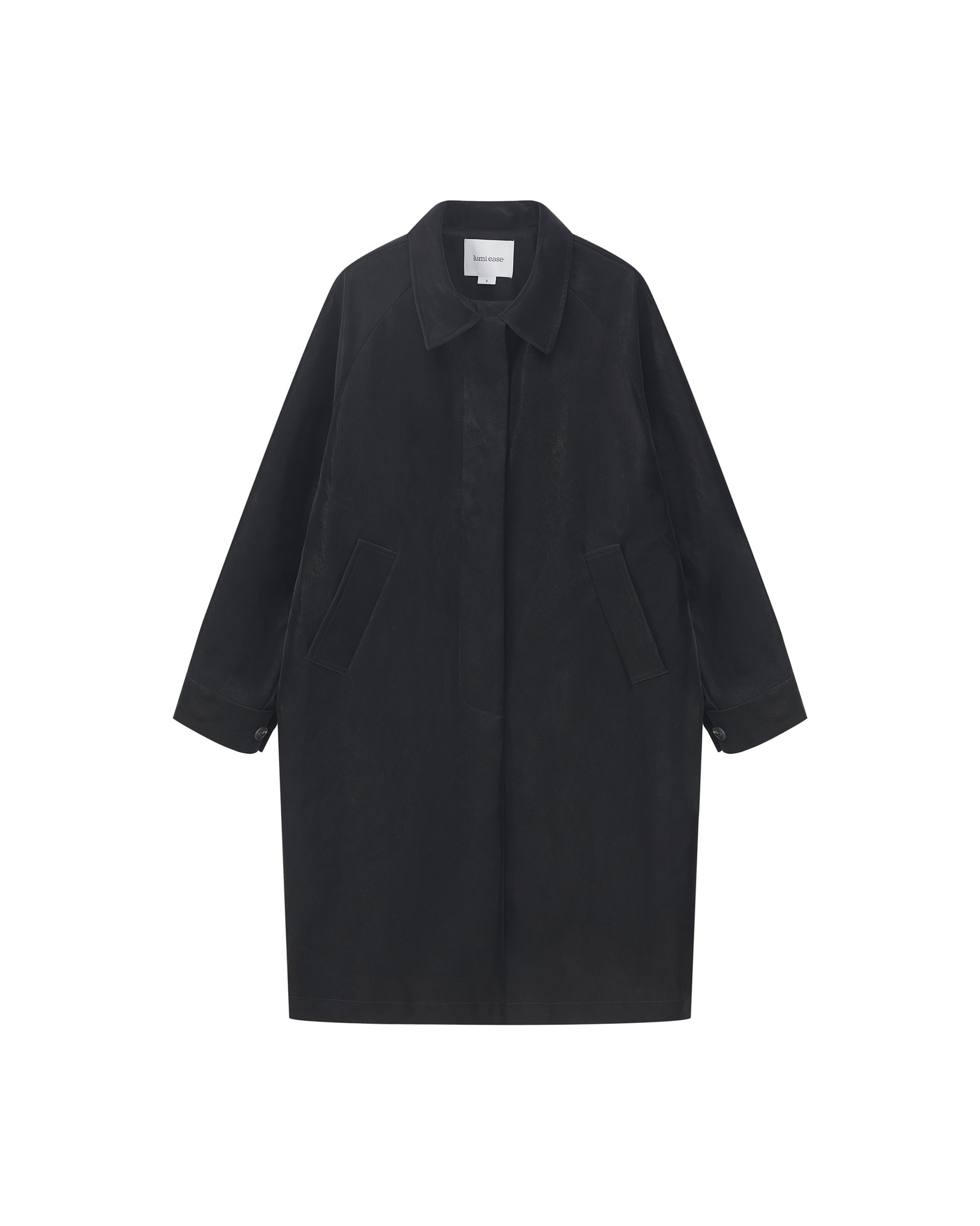 BACK PLEATED FAUX LEATHER COAT