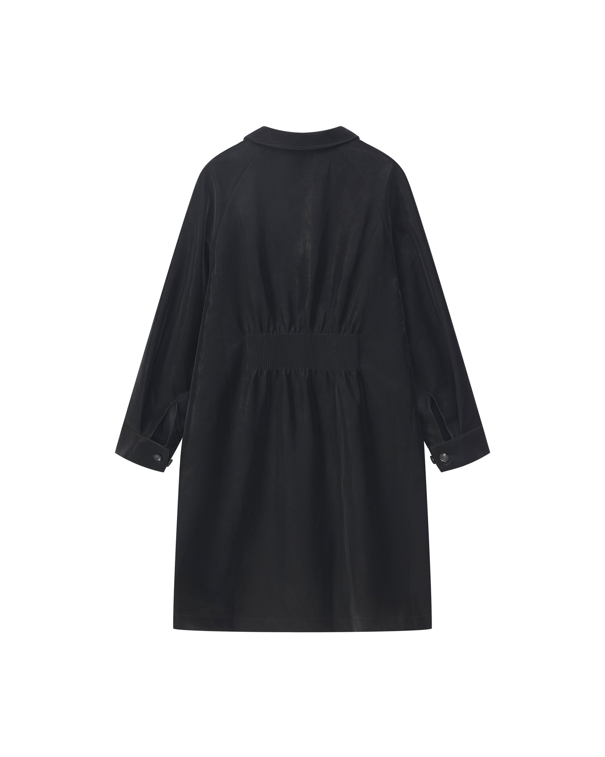 BACK PLEATED FAUX LEATHER COAT