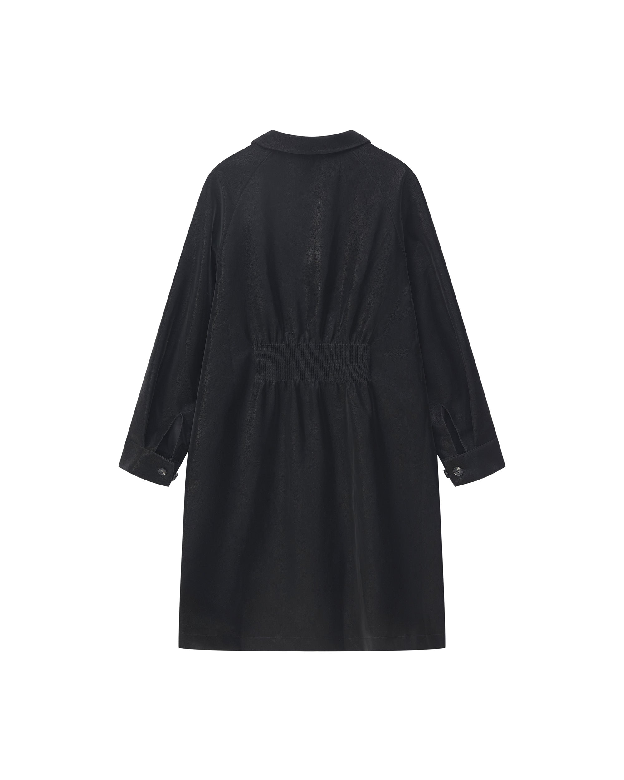 BACK PLEATED FAUX LEATHER COAT