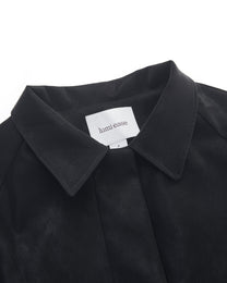 BACK PLEATED FAUX LEATHER COAT