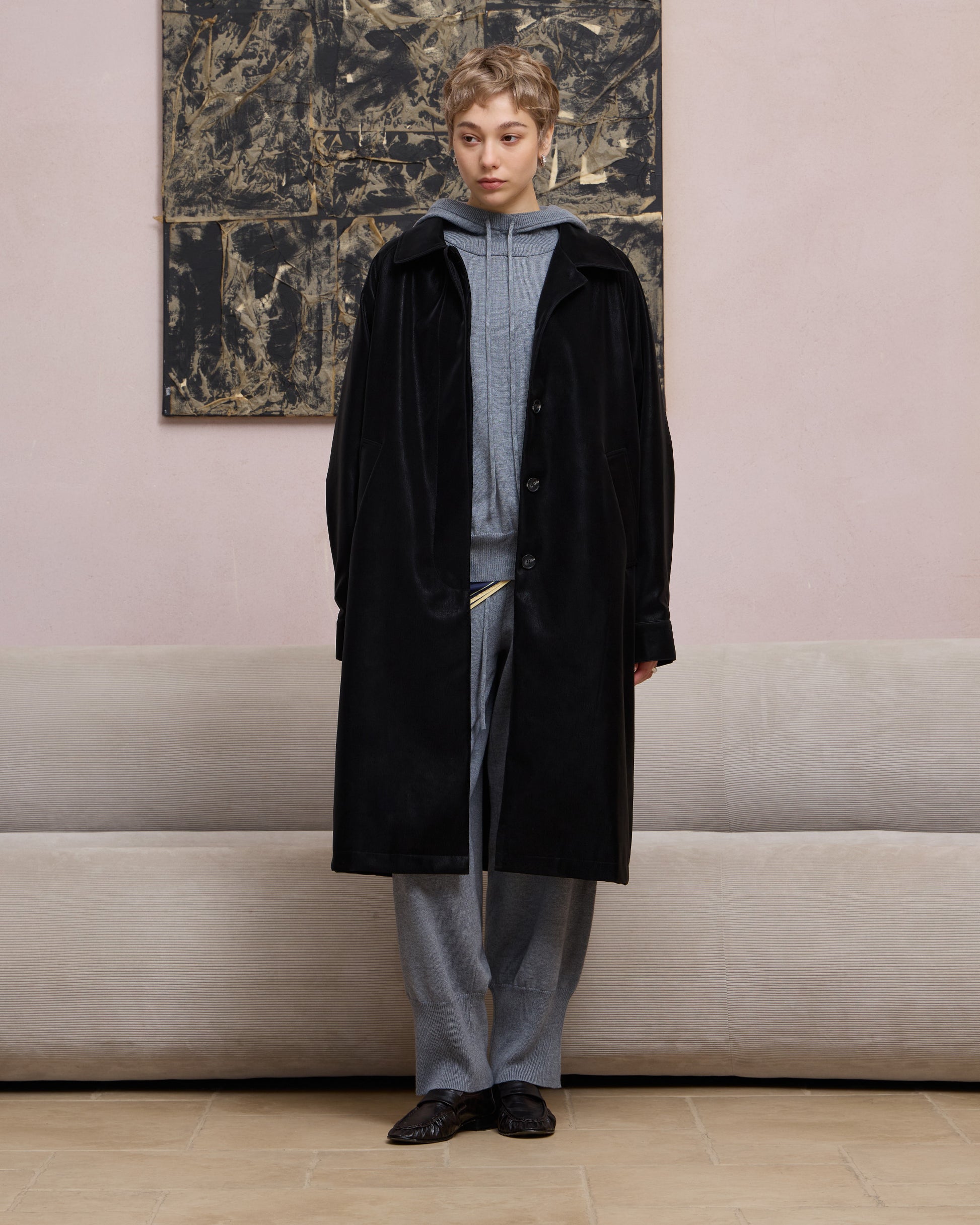 BACK PLEATED FAUX LEATHER COAT