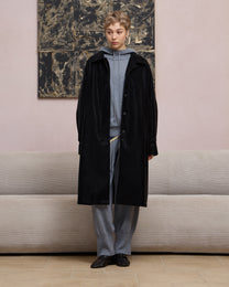 BACK PLEATED FAUX LEATHER COAT