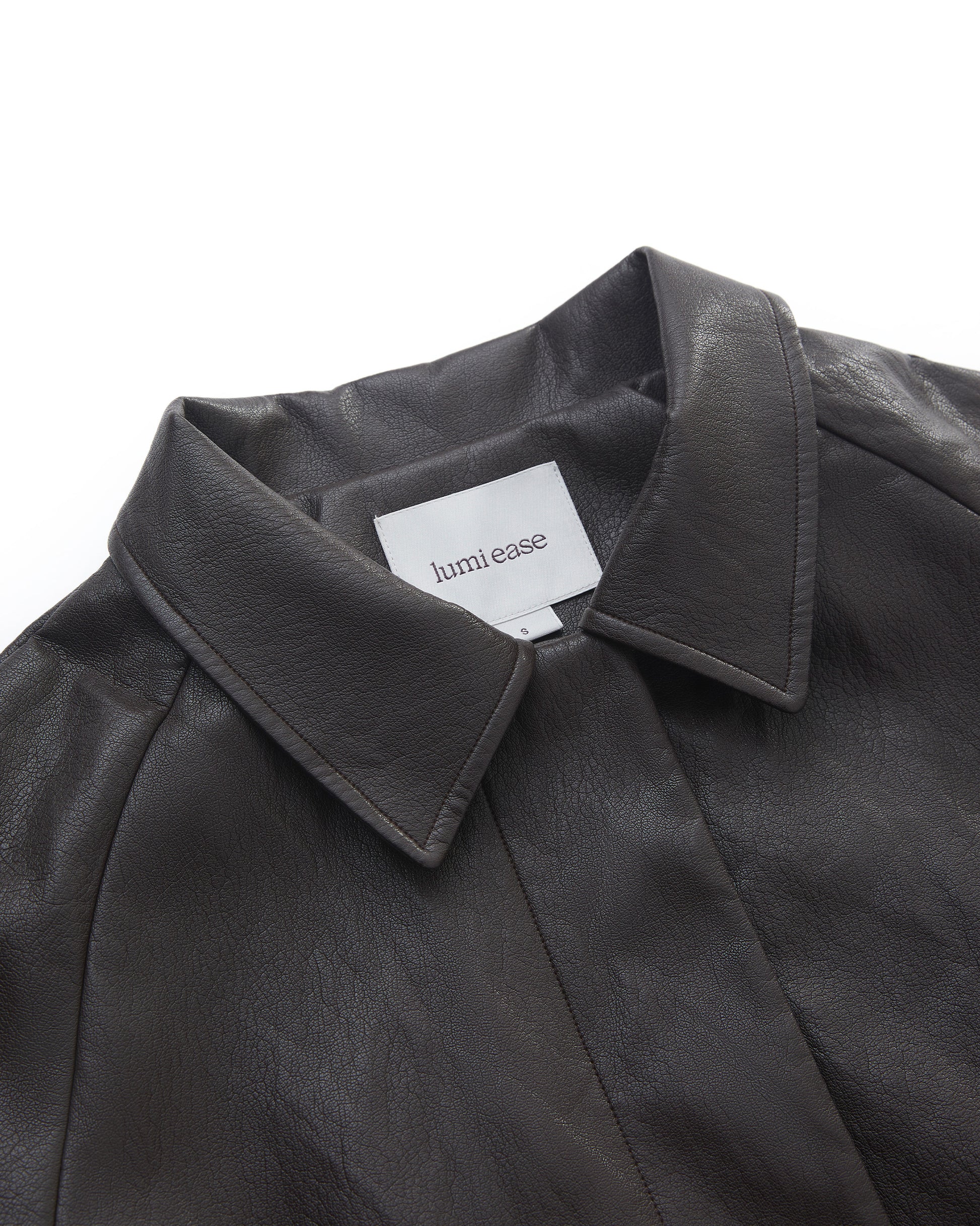 BACK PLEATED FAUX LEATHER COAT