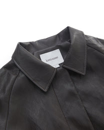 BACK PLEATED FAUX LEATHER COAT