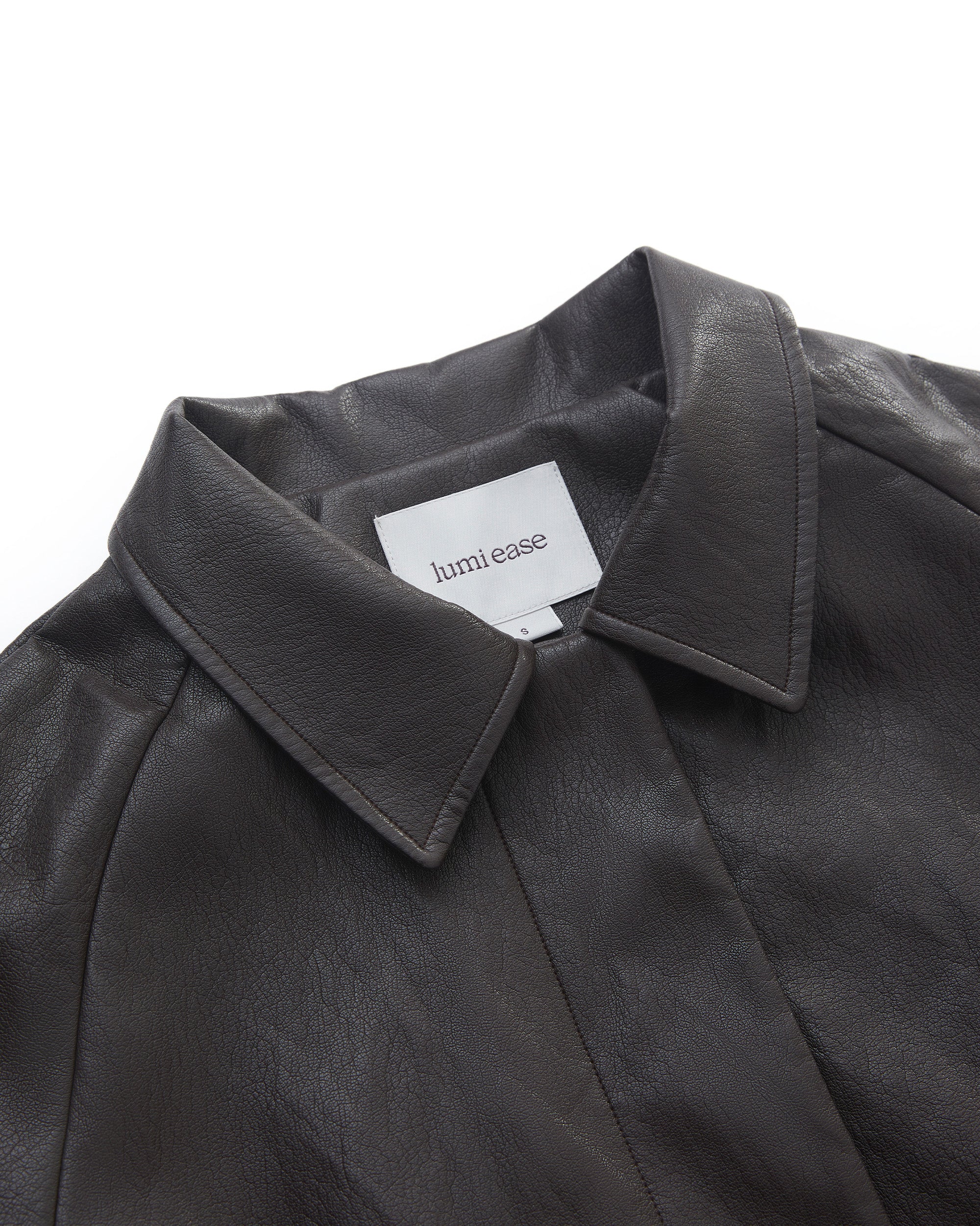 BACK PLEATED FAUX LEATHER COAT