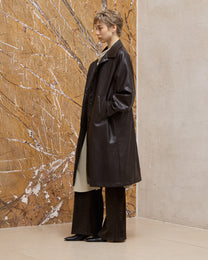 BACK PLEATED FAUX LEATHER COAT