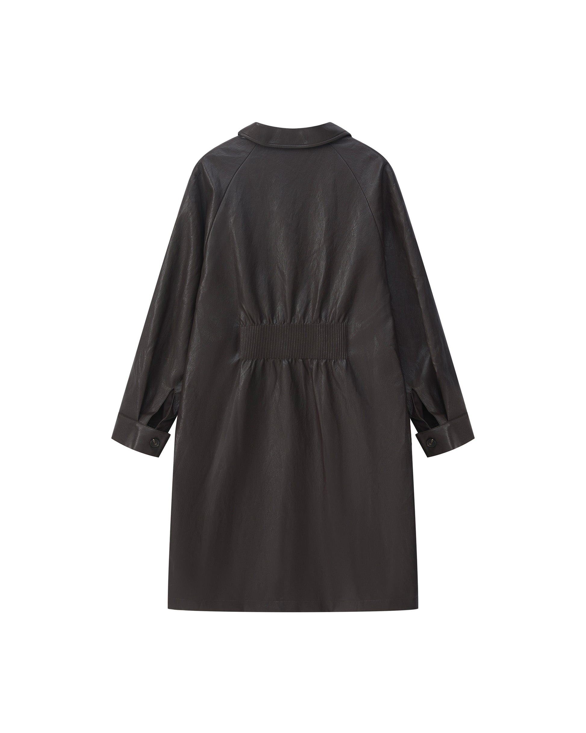 BACK PLEATED FAUX LEATHER COAT