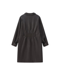 BACK PLEATED FAUX LEATHER COAT