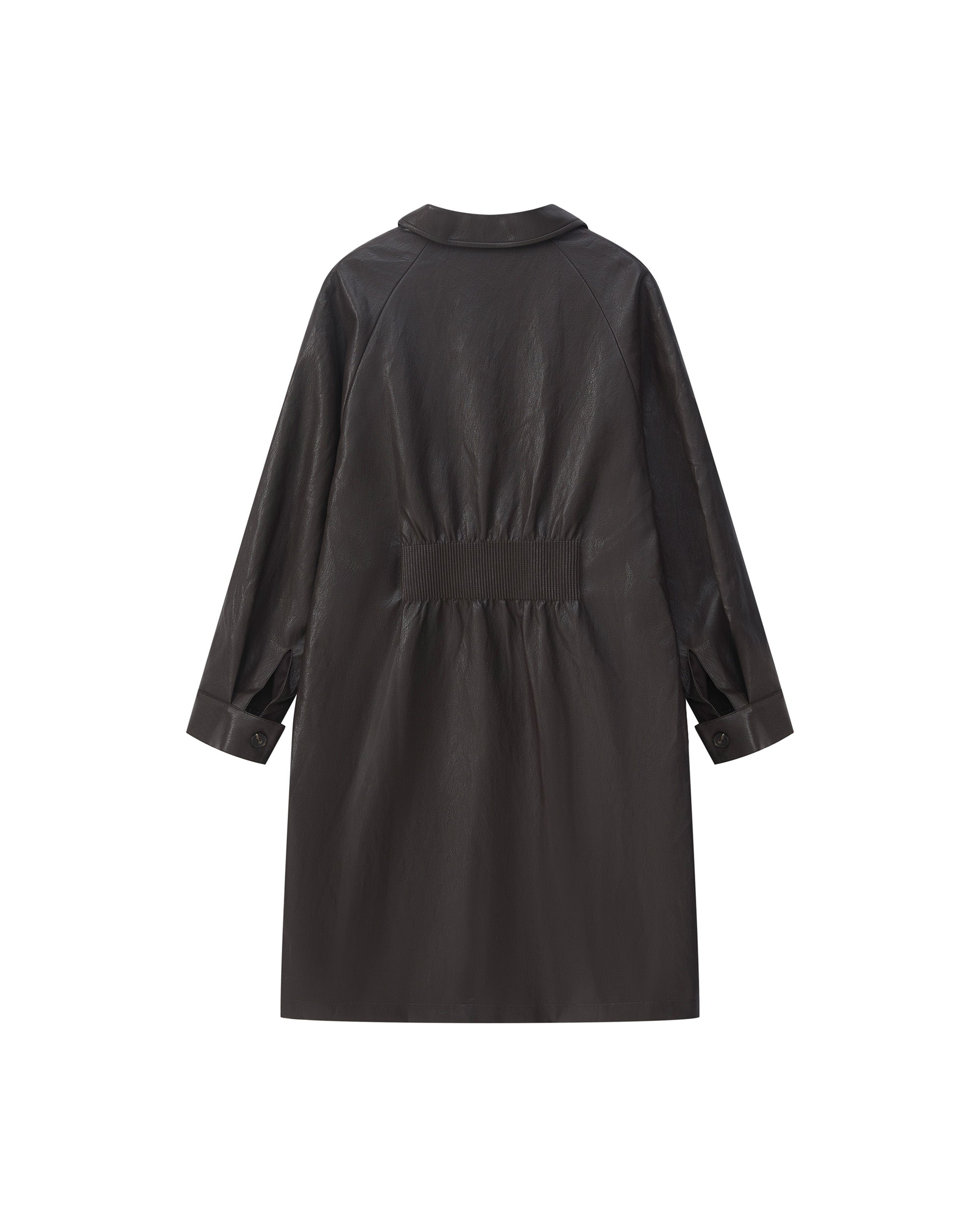 BACK PLEATED FAUX LEATHER COAT