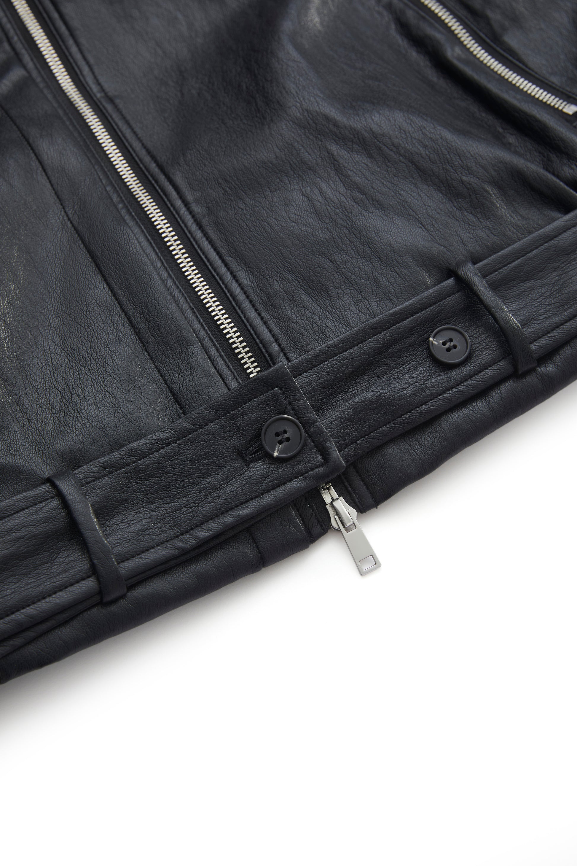 LAYERED COLLAR FAUX LEATHER JACKET