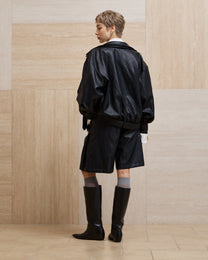 LAYERED COLLAR FAUX LEATHER JACKET