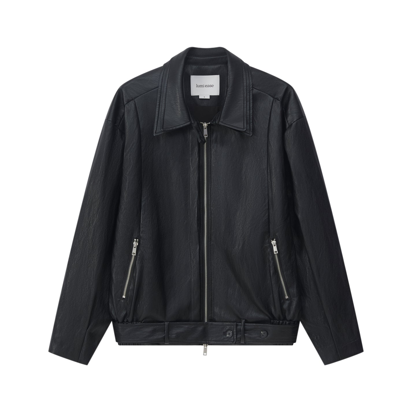 LAYERED COLLAR FAUX LEATHER JACKET