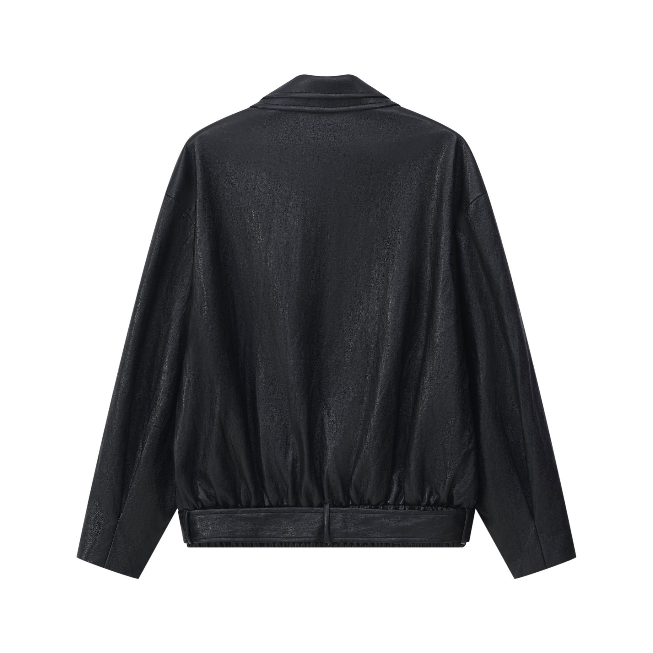 LAYERED COLLAR FAUX LEATHER JACKET