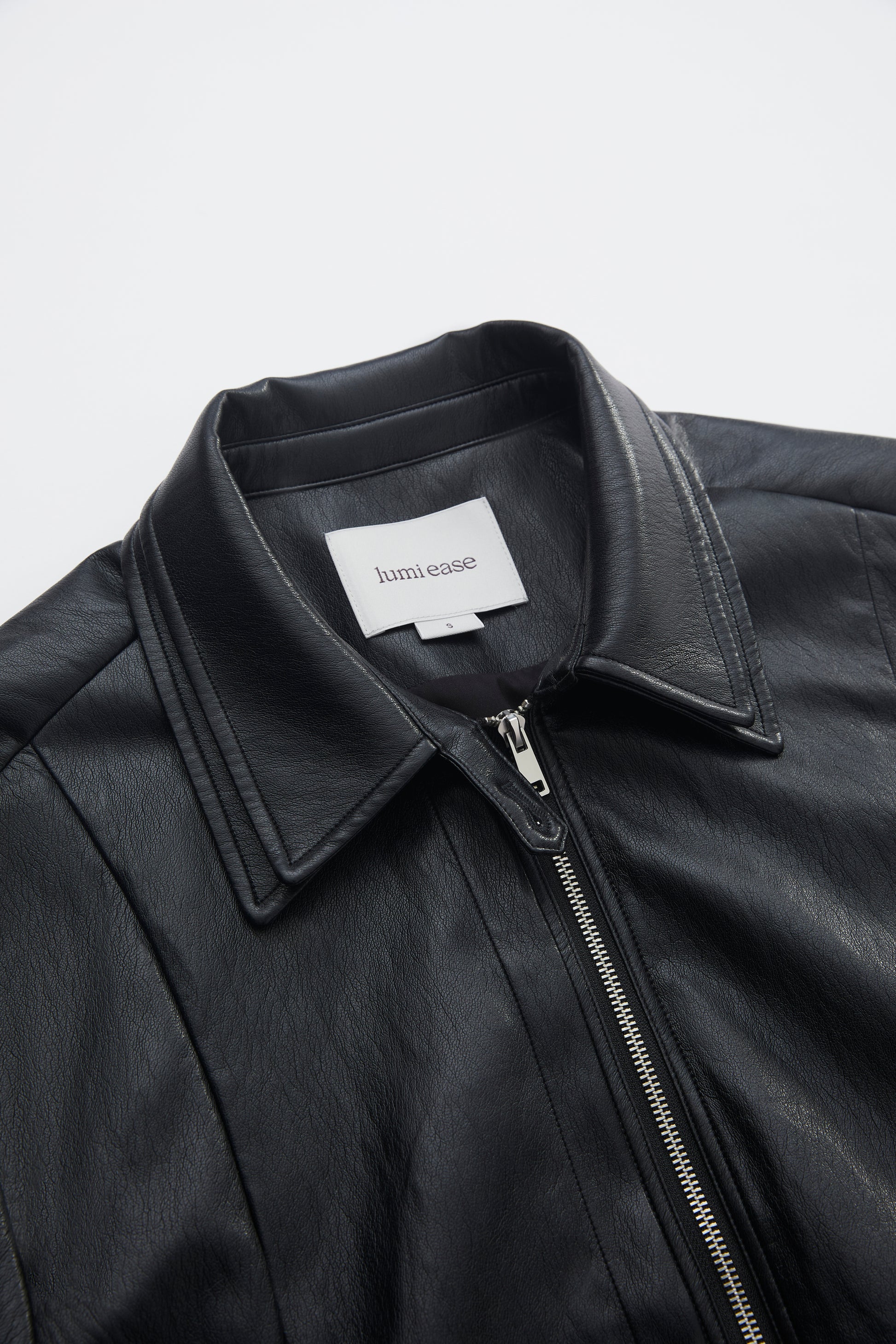 LAYERED COLLAR FAUX LEATHER JACKET