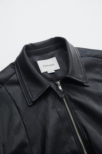 LAYERED COLLAR FAUX LEATHER JACKET