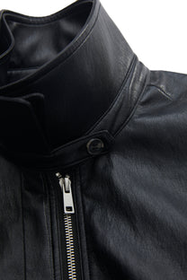 LAYERED COLLAR FAUX LEATHER JACKET