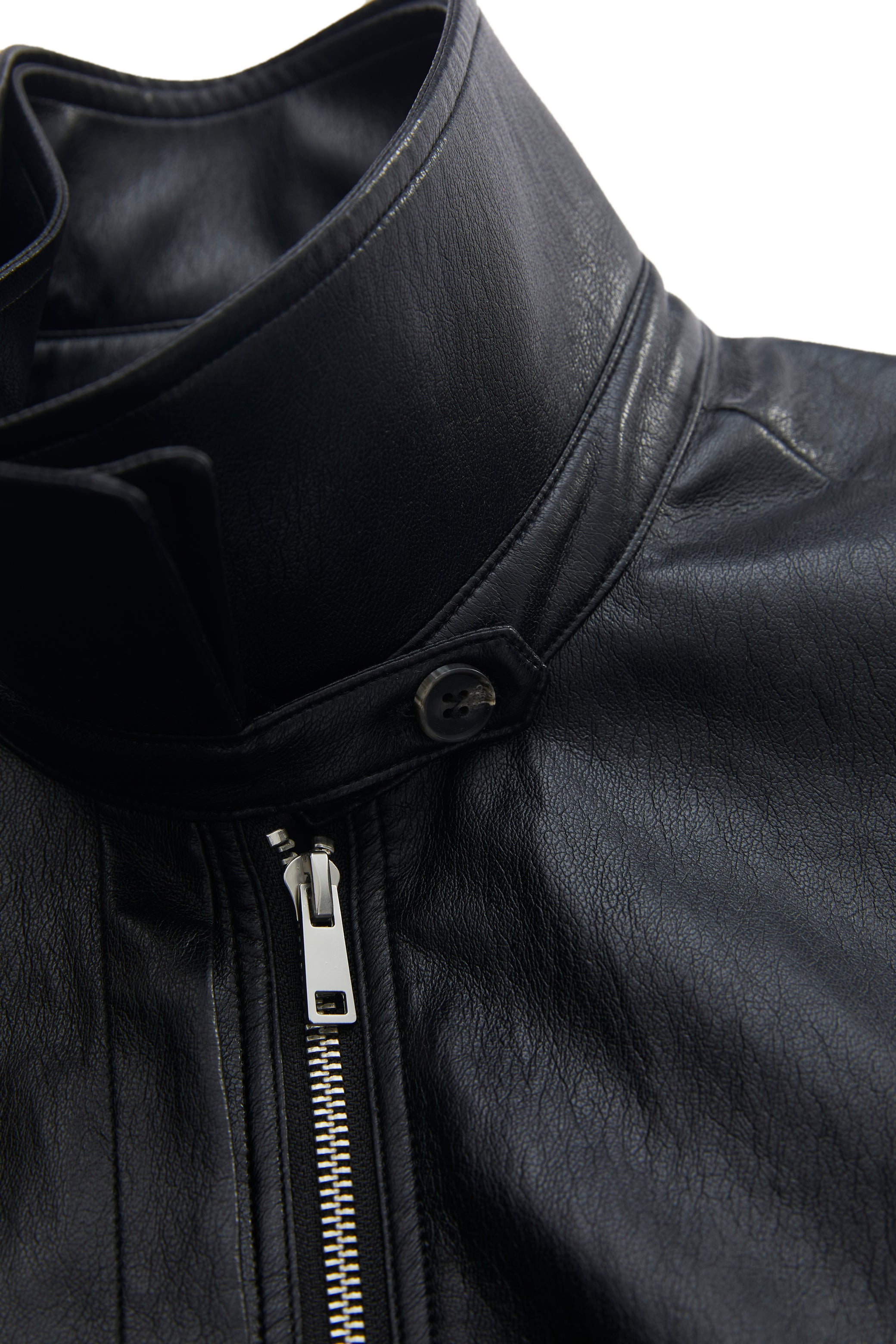 LAYERED COLLAR FAUX LEATHER JACKET