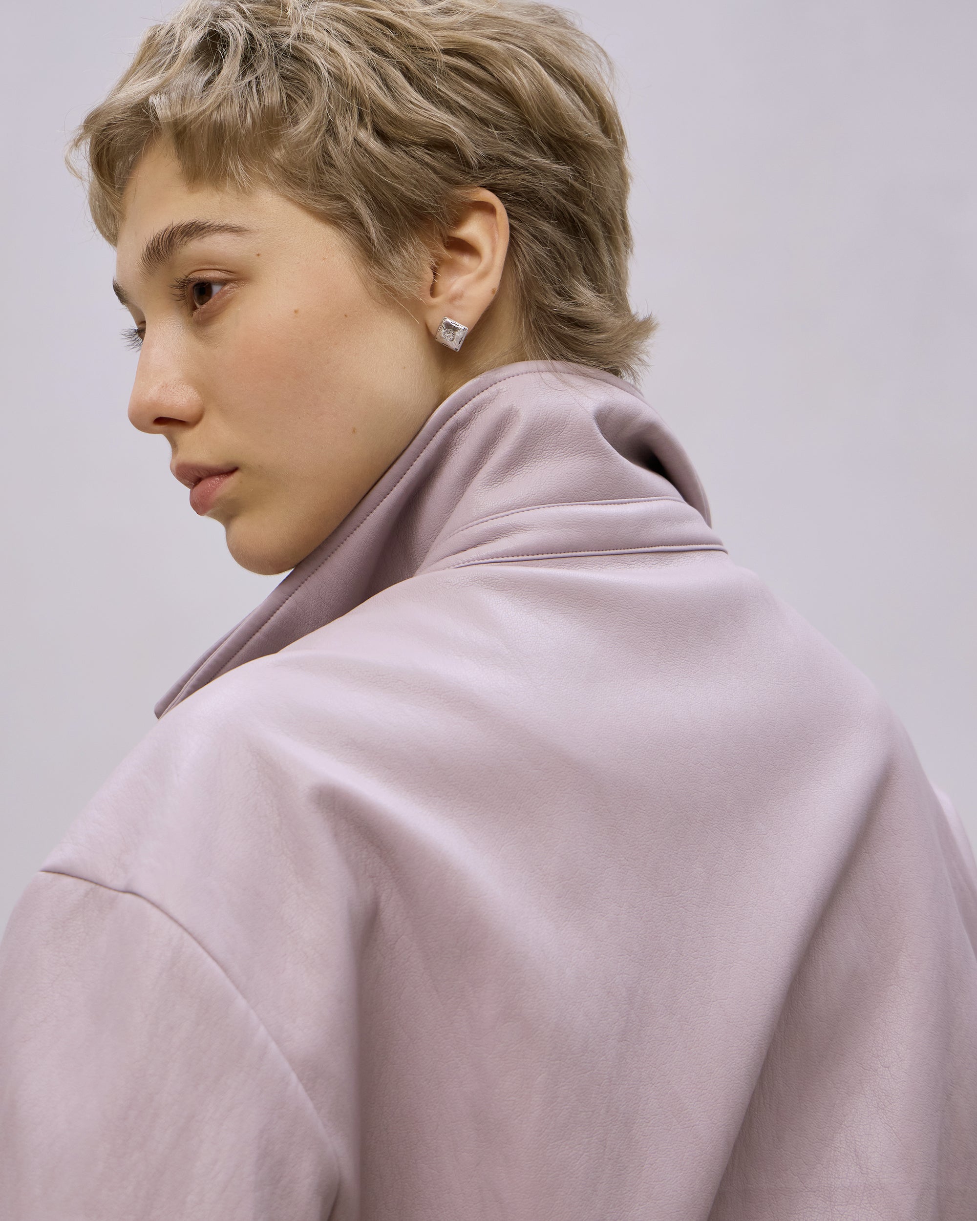 LAYERED COLLAR FAUX LEATHER JACKET