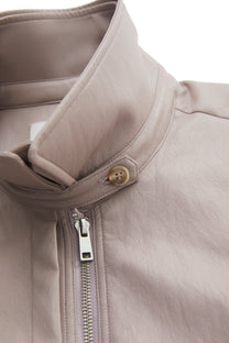 LAYERED COLLAR FAUX LEATHER JACKET